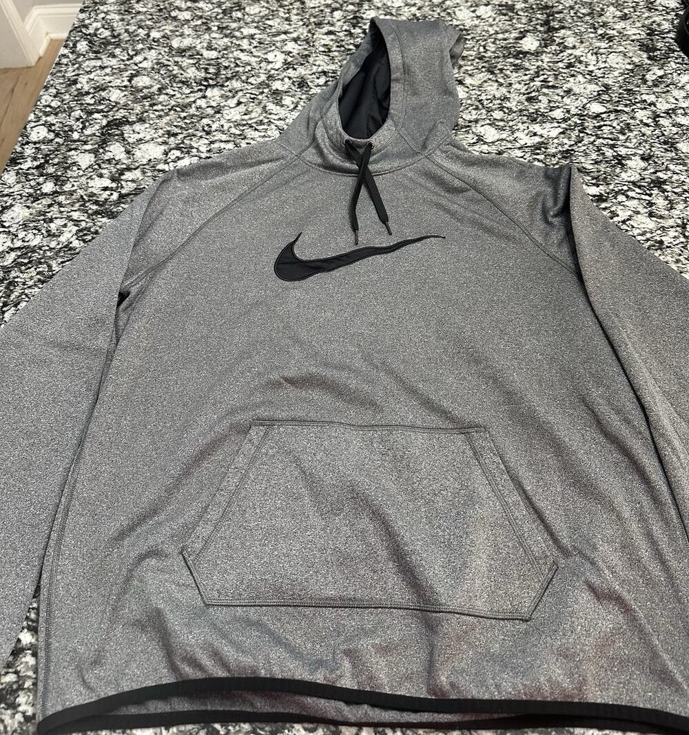 Nike Dri-FIT Gray Running Pullover Hoodie Sweatshirt Center Large Swoosh Sz XL